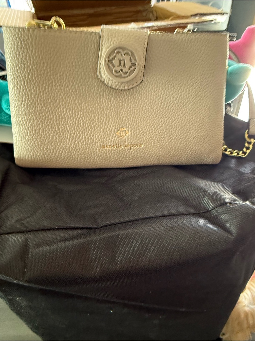 Nanette Lepore Taupe Crossbody Bag with Gold Accents